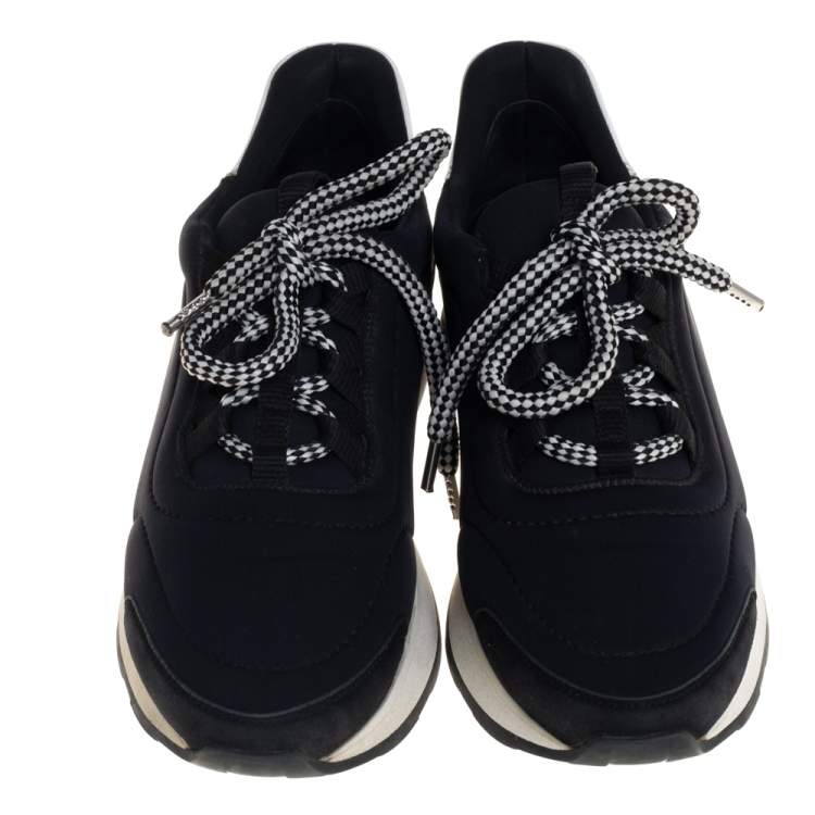 Pre Owned Hermes Monochrome Leather And Fabric Miles Low Top Sneakers Size 36.5