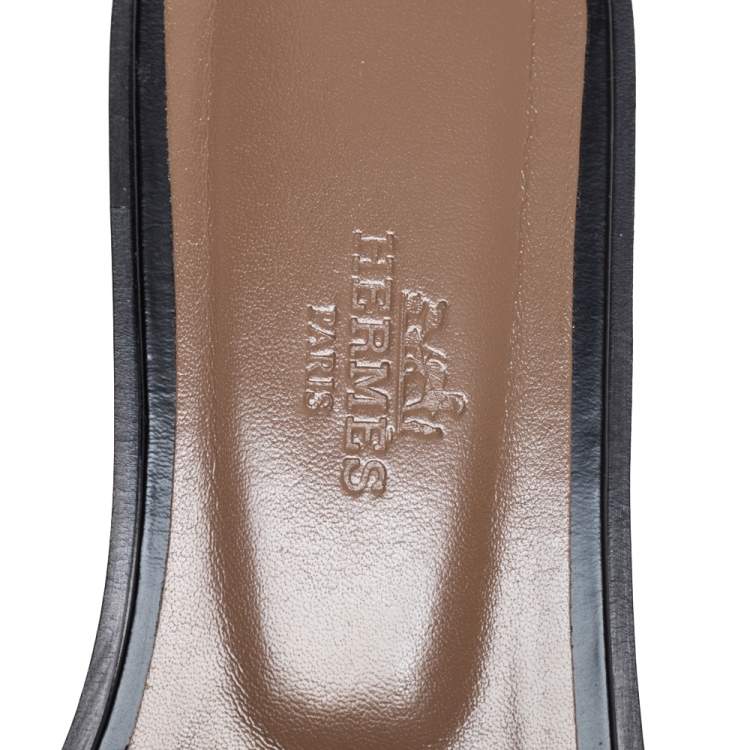 Pre Owned Hermés Black Leather Aloha Flat Slides Size 36