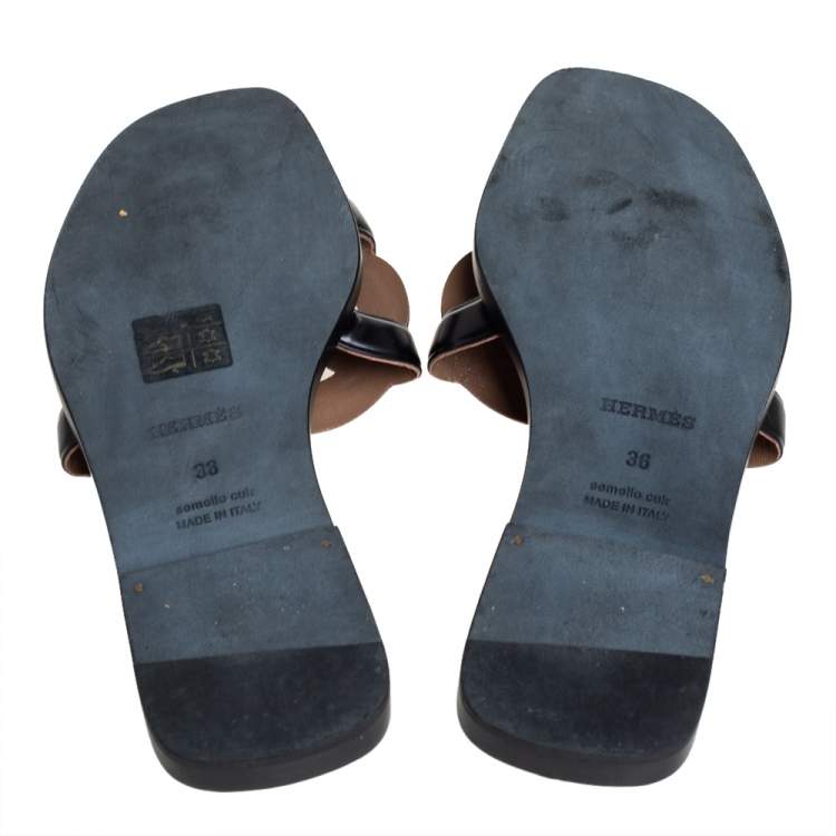 Pre Owned Hermés Black Leather Aloha Flat Slides Size 36