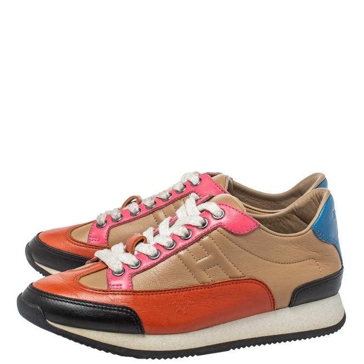 Pre Owned Hermes Multicolor Leather Trial Low Top Sneakers Size 36