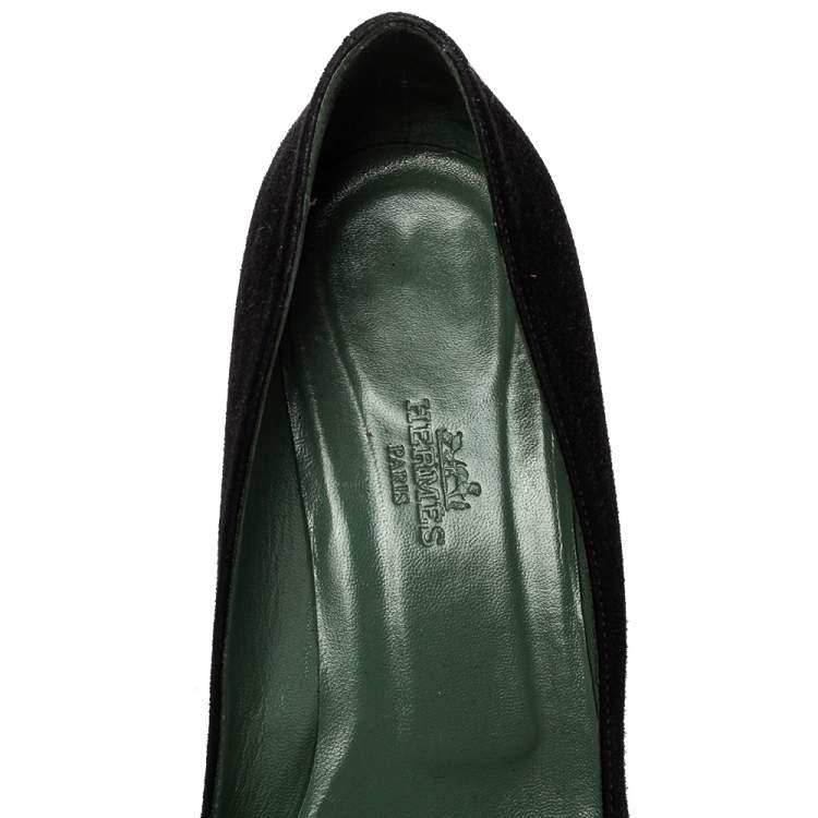 Pre Owned Hermes Black Suede Slip On Block Heel Pumps Size 38