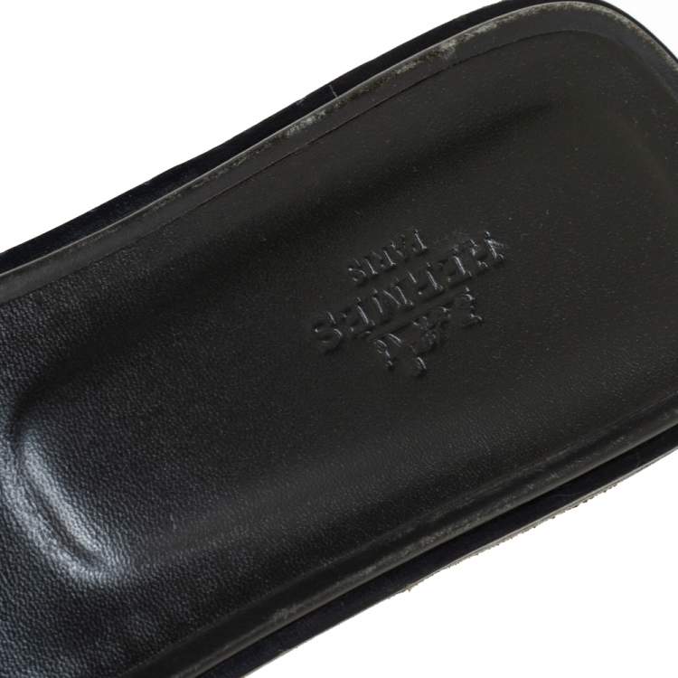 Pre Owned Hermés Grey Leather Oran Flat Slides Size 41.5 