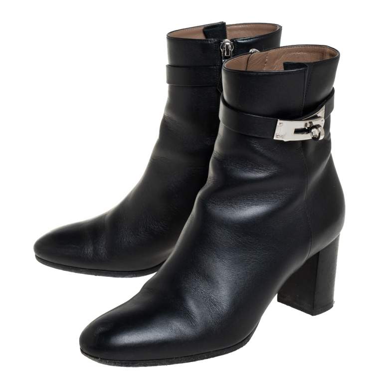 مملوكة مسبقًا Hermes Black Leather Kelly Ankle Boots Size 37.5