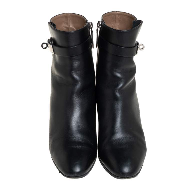 مملوكة مسبقًا Hermes Black Leather Kelly Ankle Boots Size 37.5