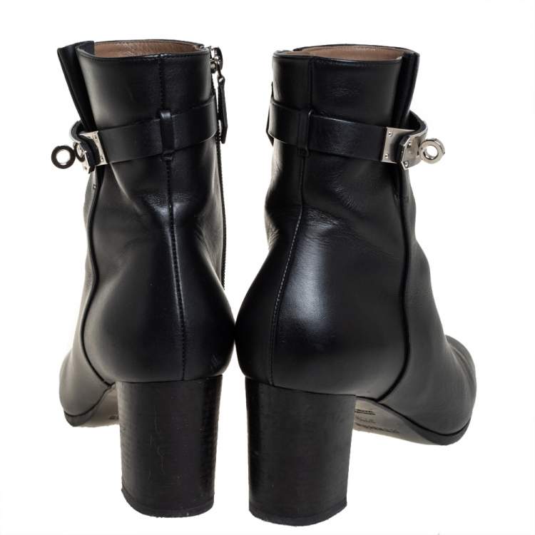 مملوكة مسبقًا Hermes Black Leather Kelly Ankle Boots Size 37.5