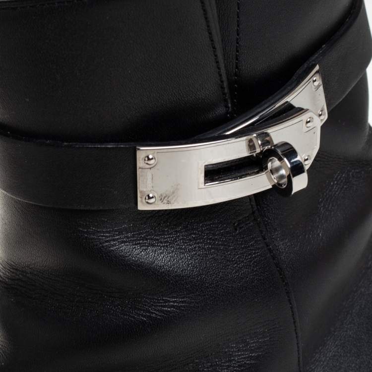 مملوكة مسبقًا Hermes Black Leather Kelly Ankle Boots Size 37.5