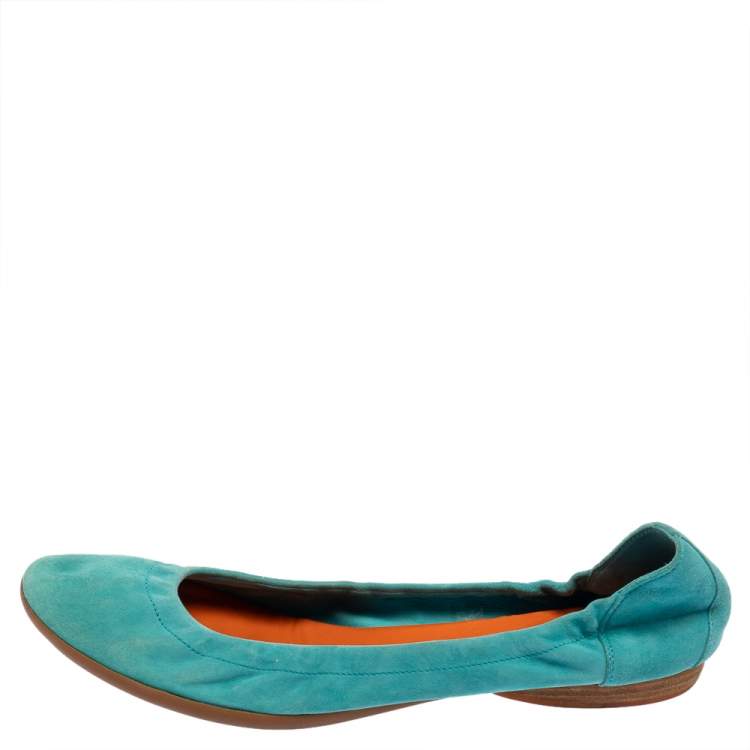 Pre Owned Hermes Blue Suede Ballet Flats Size 39