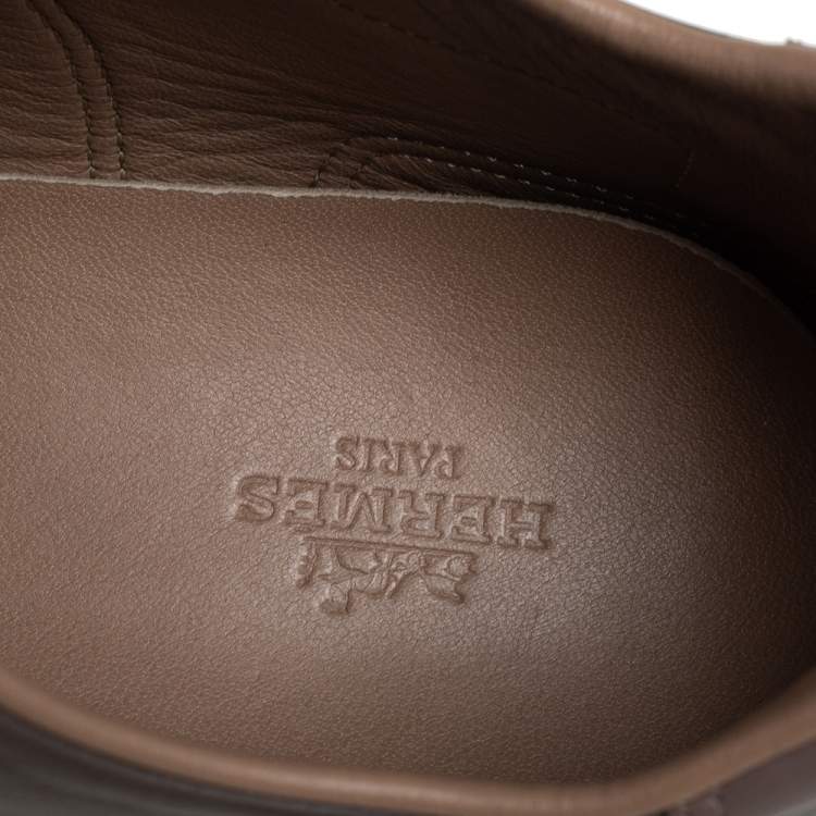 Pre Owned Hermes Grey/Beige Leather Trial Low Top Sneakers Size 40