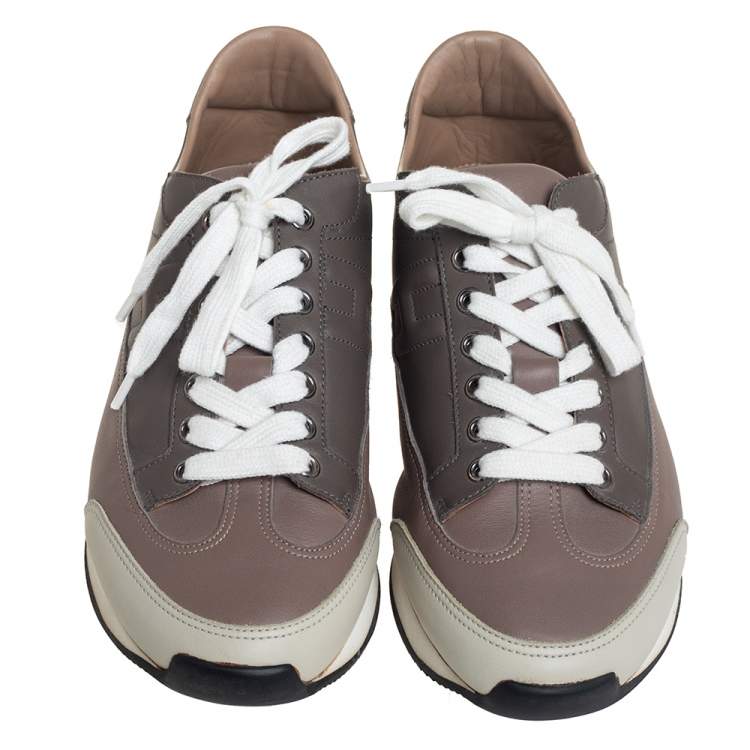 Pre Owned Hermes Grey/Beige Leather Trial Low Top Sneakers Size 40