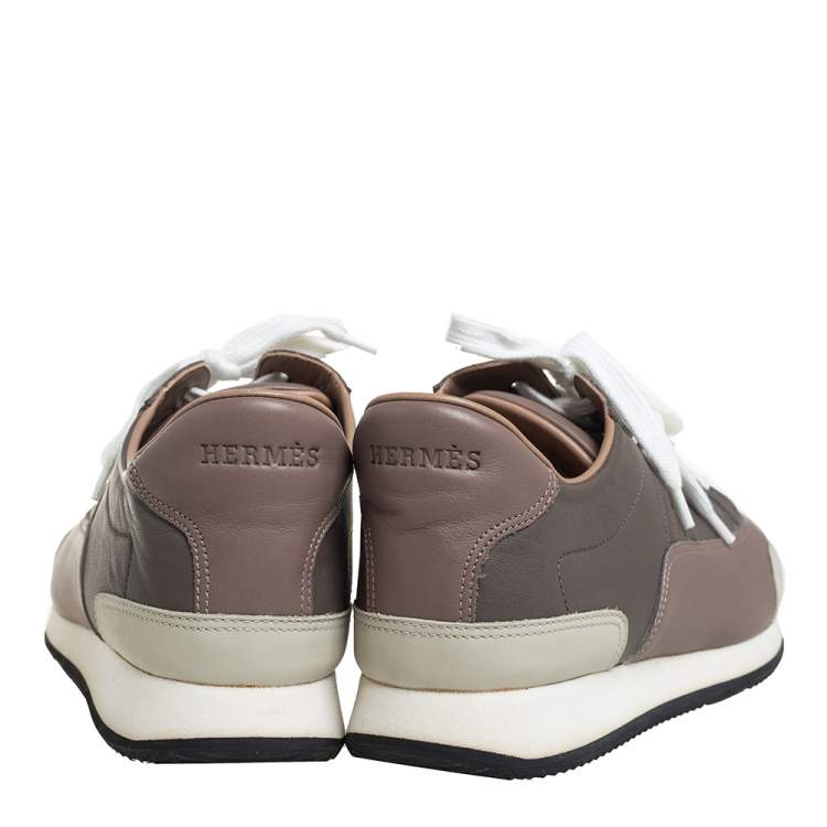 Pre Owned Hermes Grey/Beige Leather Trial Low Top Sneakers Size 40