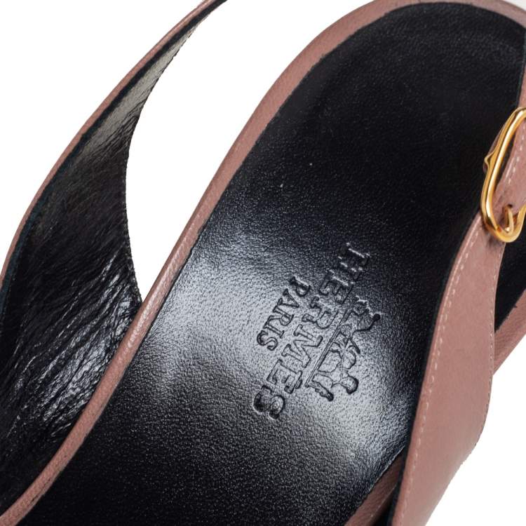 Pre Owned Hermes Beige Leather Legend Slingback Sandals Size 39