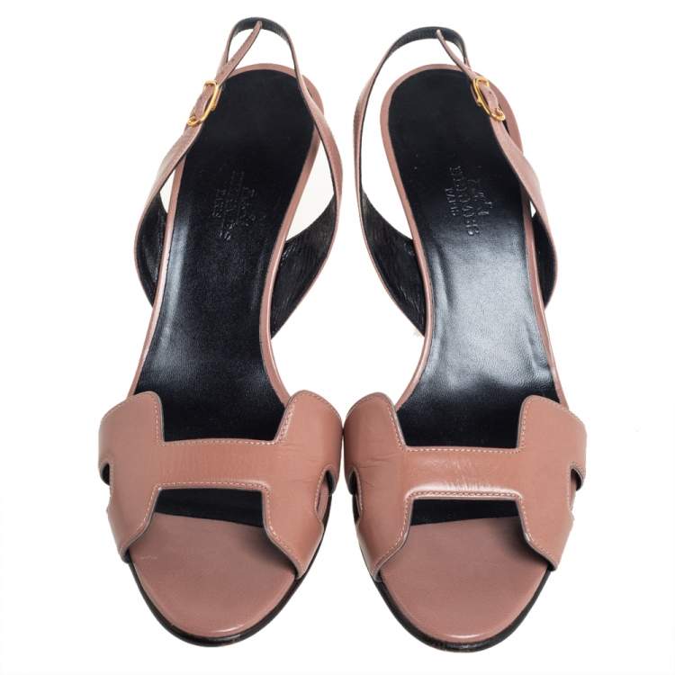 Pre Owned Hermes Beige Leather Legend Slingback Sandals Size 39