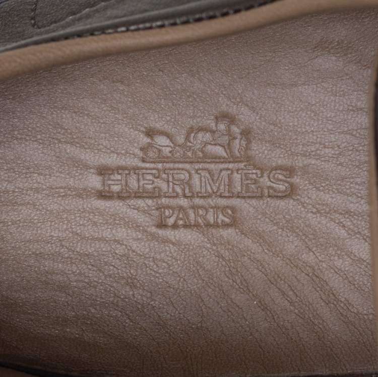 Pre Owned Hermes Metallic Grey Leather Trial Low Top Sneakers Size 39