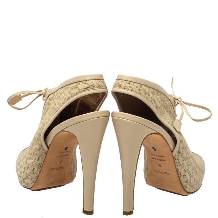 Pre Owned Hermes Beige Perforated Leather Garrigue Peep Toe Booties Size 40