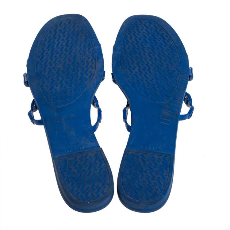 Pre Owned Hermés Blue Rubber Chaîne d'Ancre Rivage Flat Slides Size 37