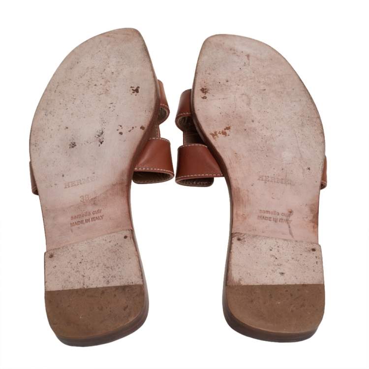 Pre Owned Hermes Brown Leather Oran  Sandals Size 38