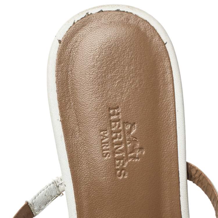 Pre Owned Hermés White Leather Olympe Flat Slides Size 37