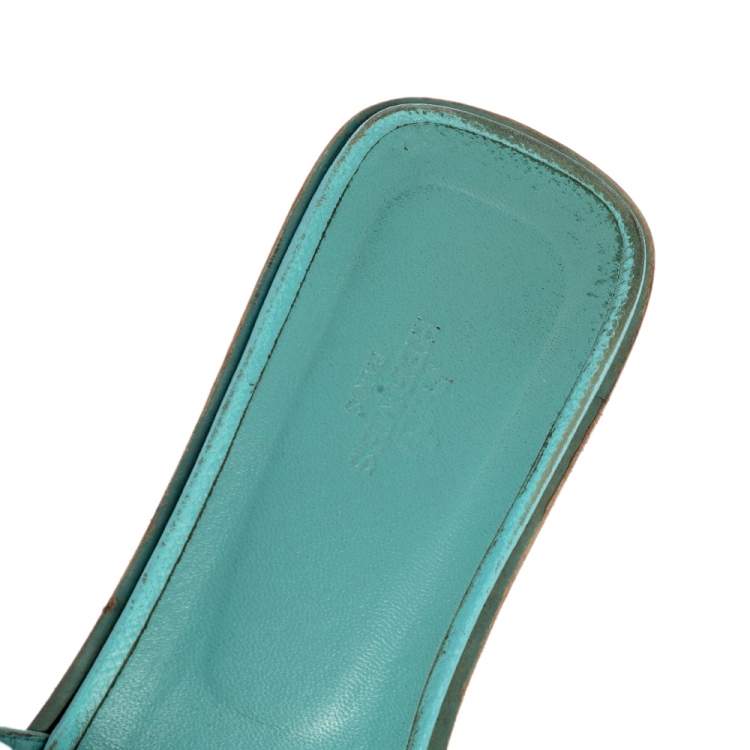 Pre Owned Hermes Blue Leather Oran Flats Size 39