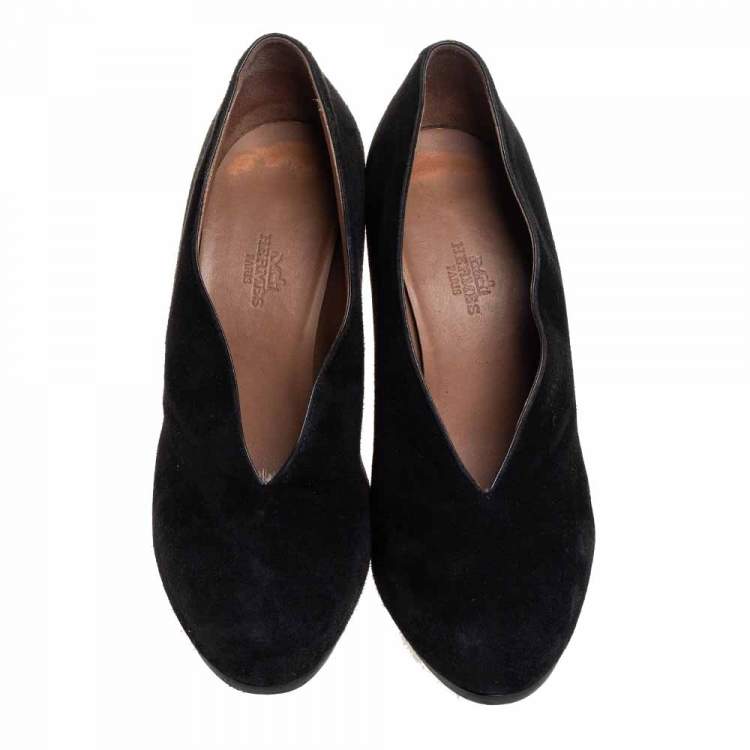 Pre Owned Hermes Black Suede Florida Pumps Size 37