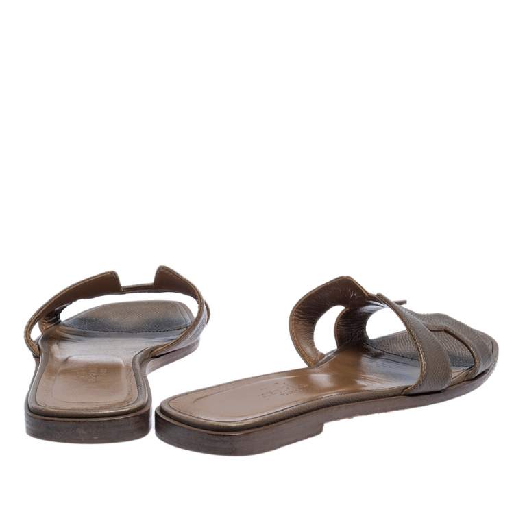 Pre Owned Hermes Brown Leather Oran Flats Size 36