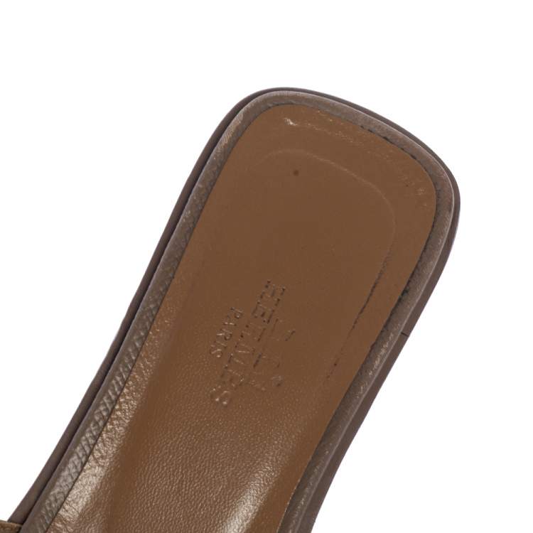 Pre Owned Hermes Brown Leather Oran Flats Size 36