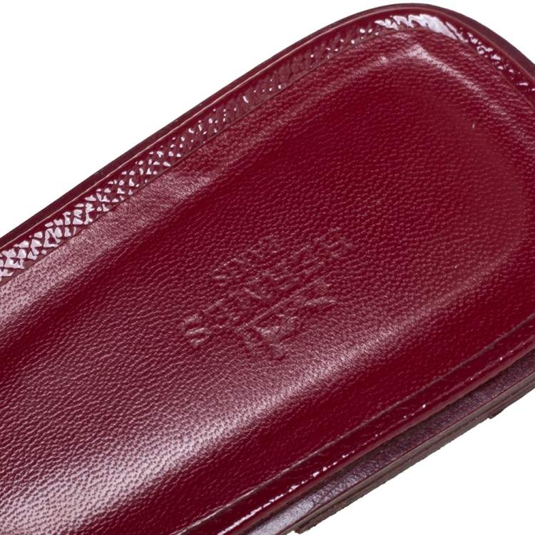 Pre Owned Hermes Burgundy Patent Leather Oran Sandals Size 42
