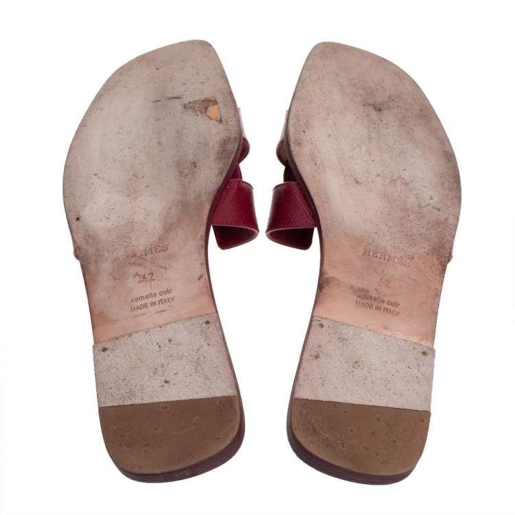 Pre Owned Hermes Burgundy Patent Leather Oran Sandals Size 42