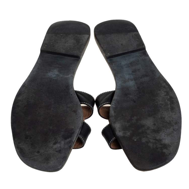 Pre Owned Hermes Black Leather Oran Sandals Size 38.5