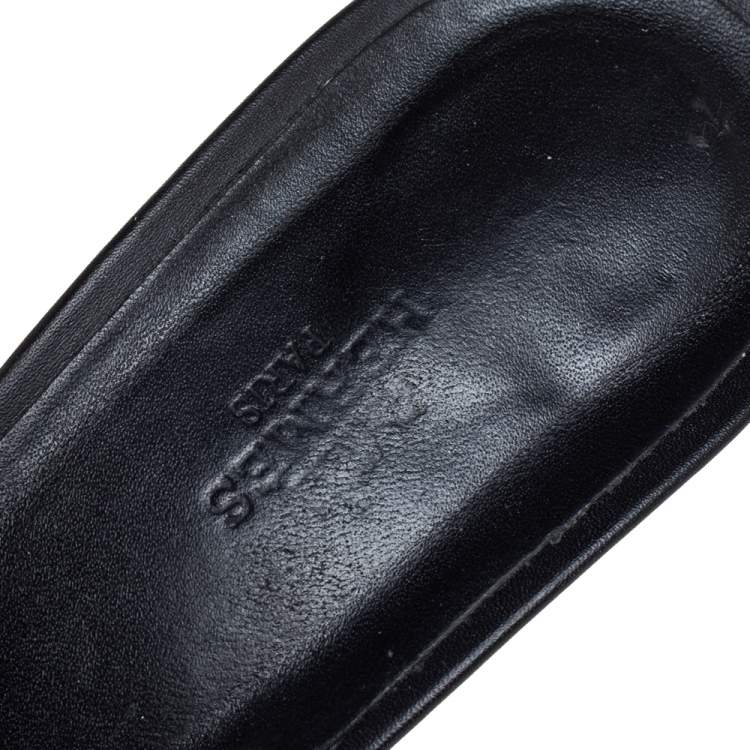 Pre Owned Hermes Black Leather Mona Slide Sandals Size 41