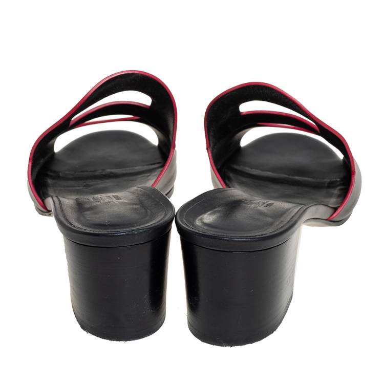 Pre Owned Hermes Black Leather Mona Slide Sandals Size 41