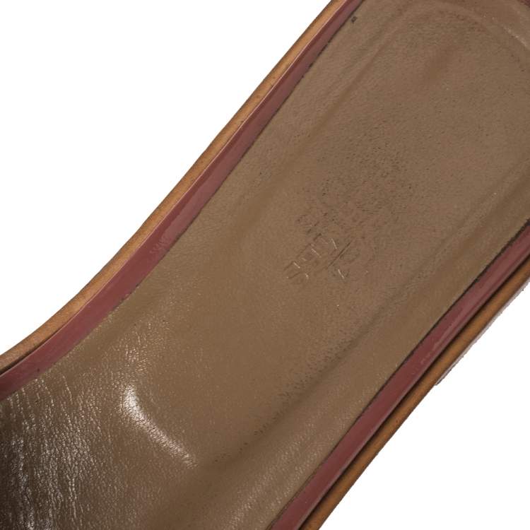 Pre Owned Hermes Beige Patent Leather Oran Flats Size 40.5