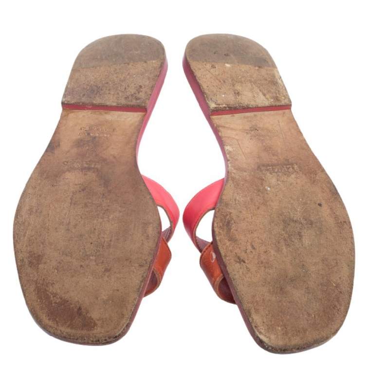 Pre Owned Hermes Two Tone Leather Oran Flats Size 36