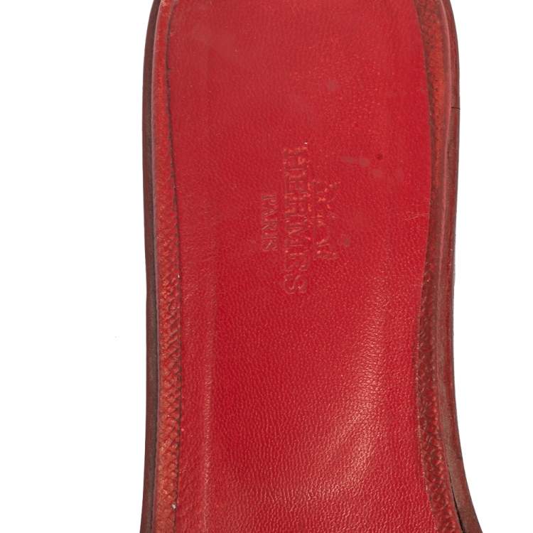 Pre Owned Hermes Rouge Taurillon Clemence Leather Oran Flats Size 40