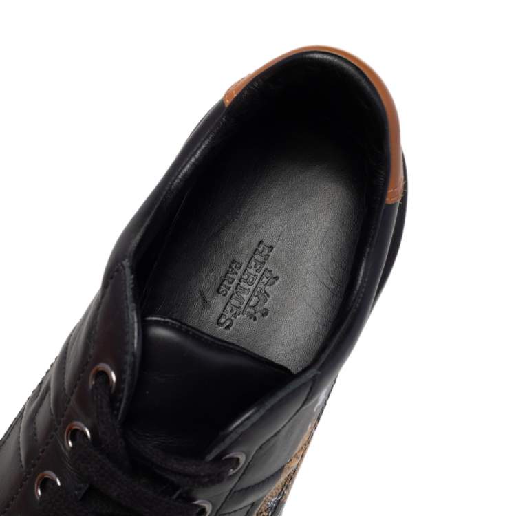 Pre Owned Hermes Black Leather Voltage Jungle Love Print Low Top Sneakers Size 39.5