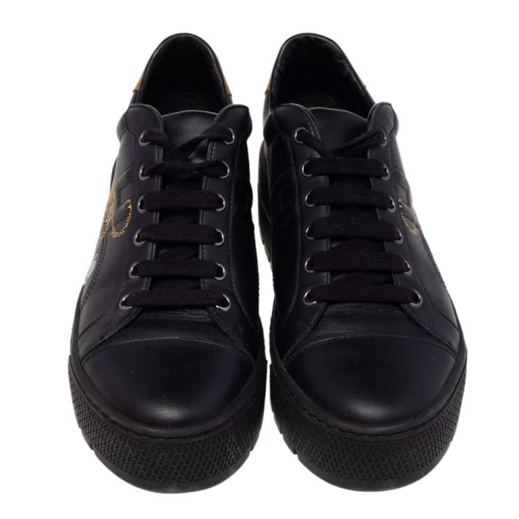 Pre Owned Hermes Black Leather Voltage Jungle Love Print Low Top Sneakers Size 39.5