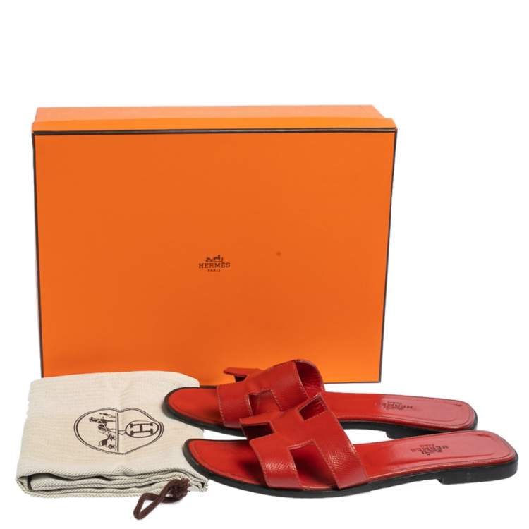 Pre Owned Hermes Braise Epsom Leather Oran Flats Size 38