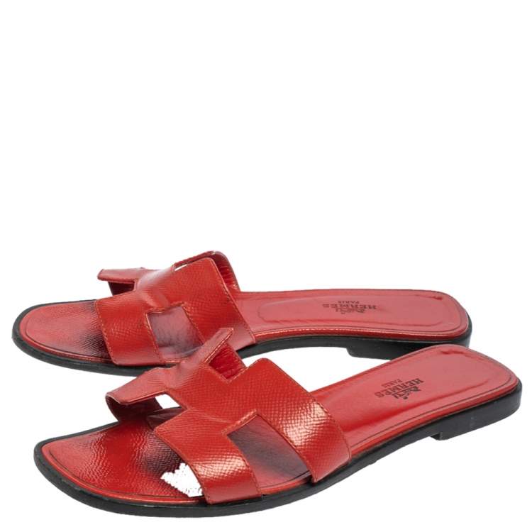 Pre Owned Hermes Braise Epsom Leather Oran Flats Size 38