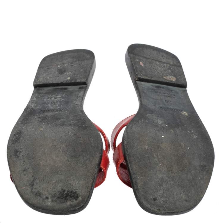 Pre Owned Hermes Braise Epsom Leather Oran Flats Size 38