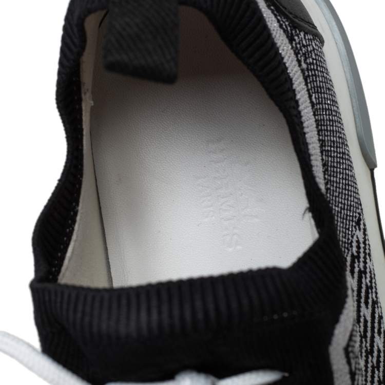 Pre Owned Hermes Black/White Suede And Knit Fabric Addict Sneakers Size 37