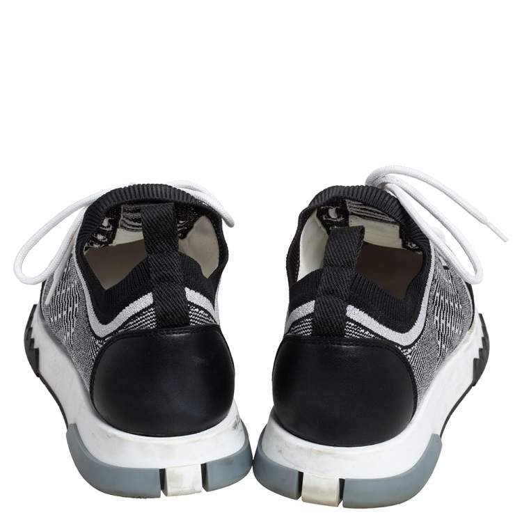 Pre Owned Hermes Black/White Suede And Knit Fabric Addict Sneakers Size 37
