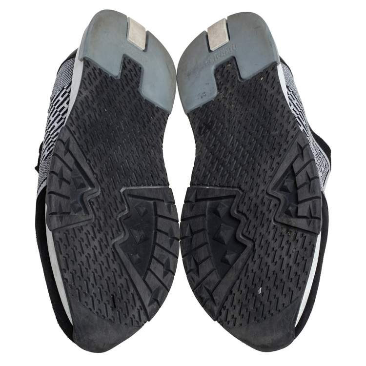 Pre Owned Hermes Black/White Suede And Knit Fabric Addict Sneakers Size 37
