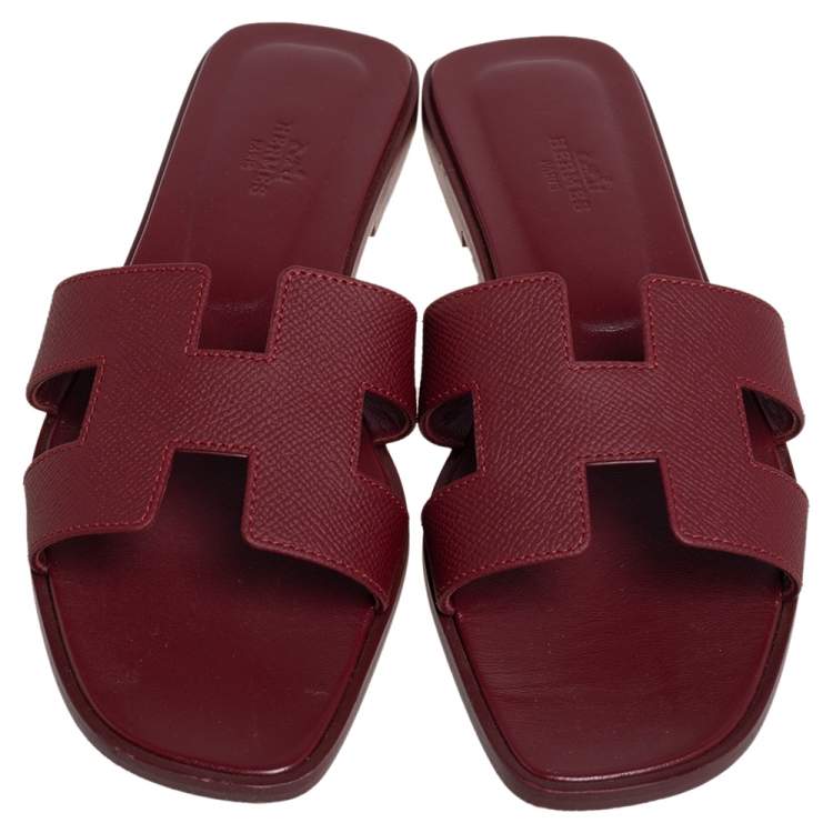Pre Owned Hermes Rogue H Epsom Leather Oran Sandals Size 39.5