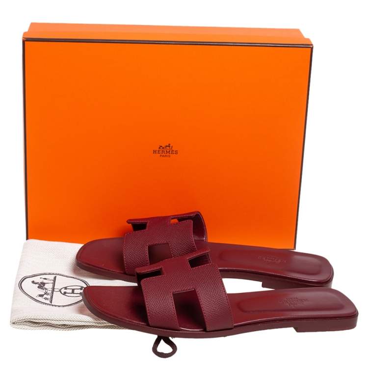 Pre Owned Hermes Rogue H Epsom Leather Oran Sandals Size 39.5