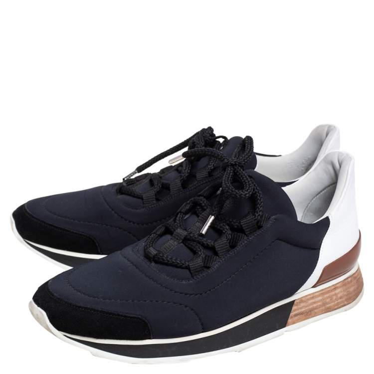 Pre Owned Hermés Navy Blue/White Fabric And Leather Miles Low Top Sneakers Size 40