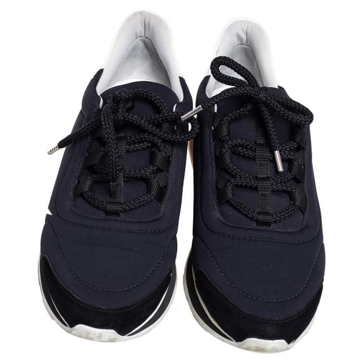 Pre Owned Hermés Navy Blue/White Fabric And Leather Miles Low Top Sneakers Size 40