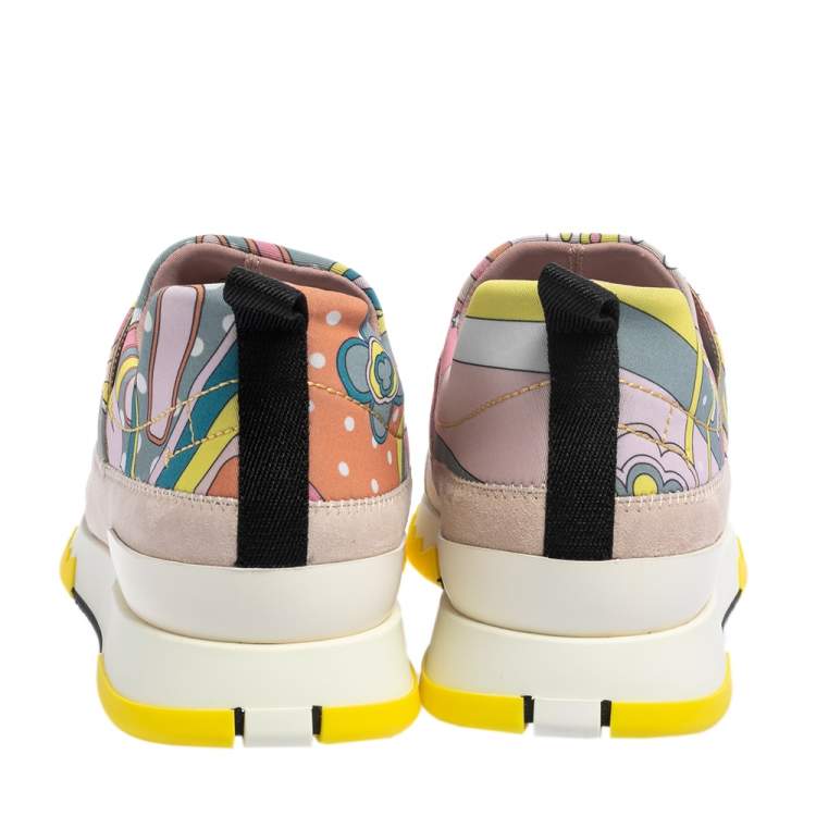 Pre Owned Hermes Multicolor Print Canvas and Suede Stadium Low Top Sneakers Size 37