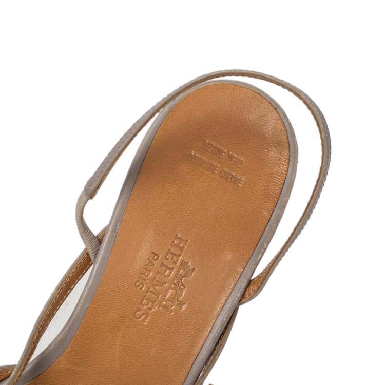 Pre Owned Hermes Grey Leather Pointed Toe Silngback Sandals Size 37.5
