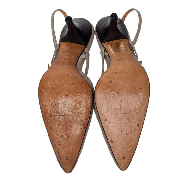 Pre Owned Hermes Grey Leather Pointed Toe Silngback Sandals Size 37.5