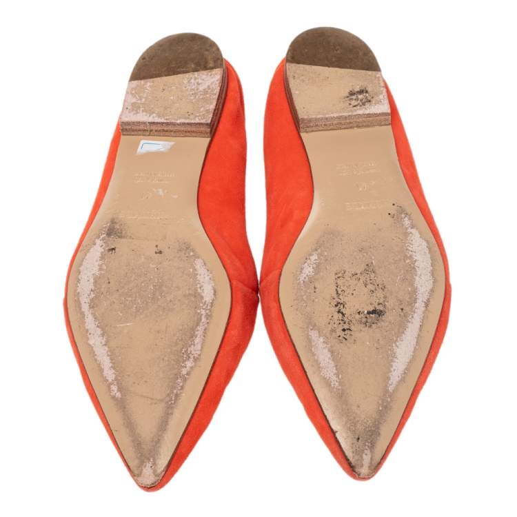 Pre Owned Hermes Orange Suede Logo Embroidered Pointed Toe Smoking Slippers Size 41
