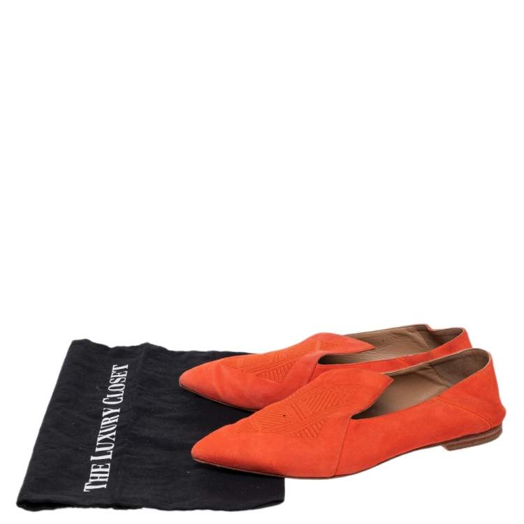 Pre Owned Hermes Orange Suede Logo Embroidered Pointed Toe Smoking Slippers Size 41